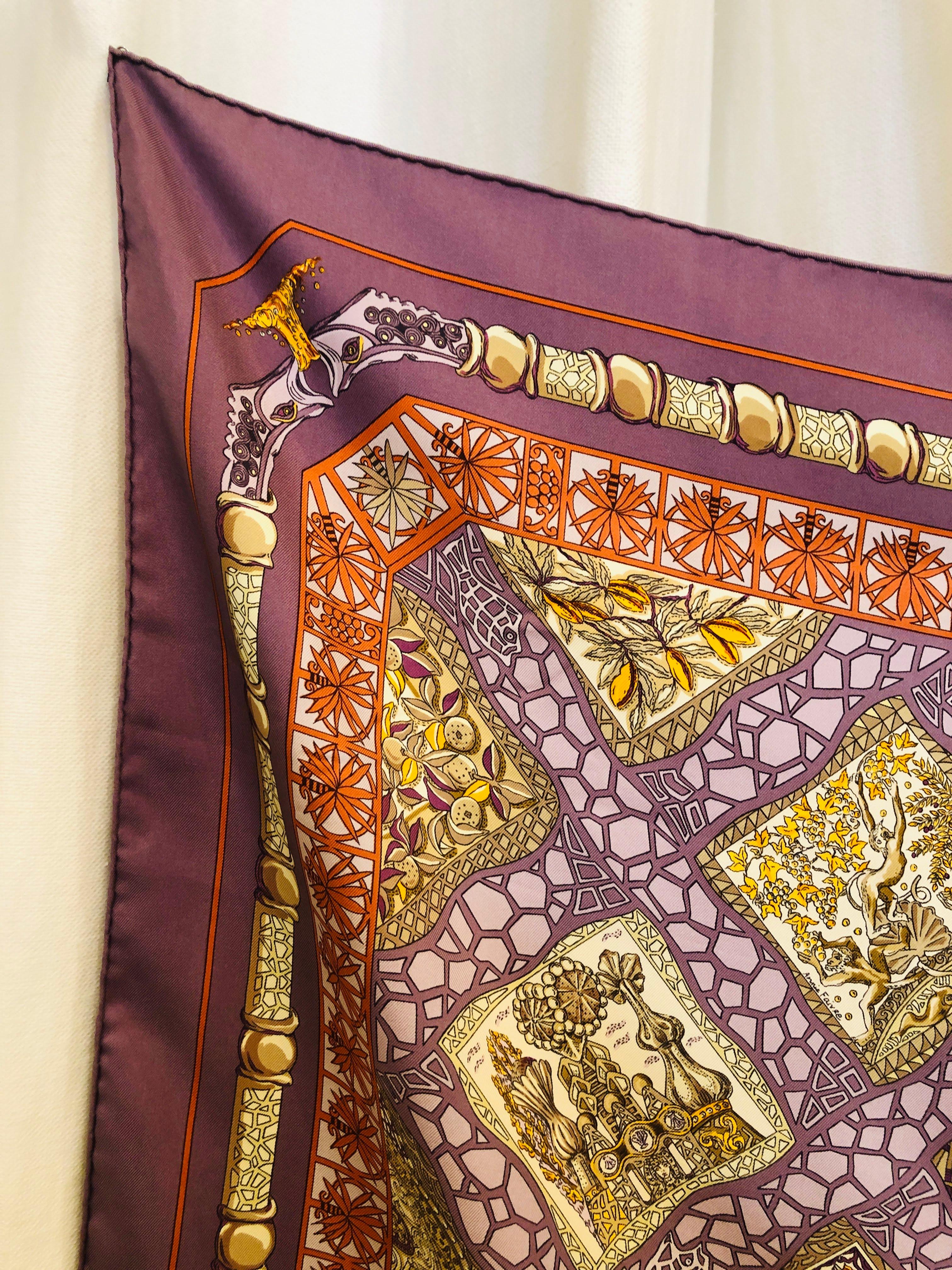 Purple and Green Mare Nostrum Silk Scarf. 35