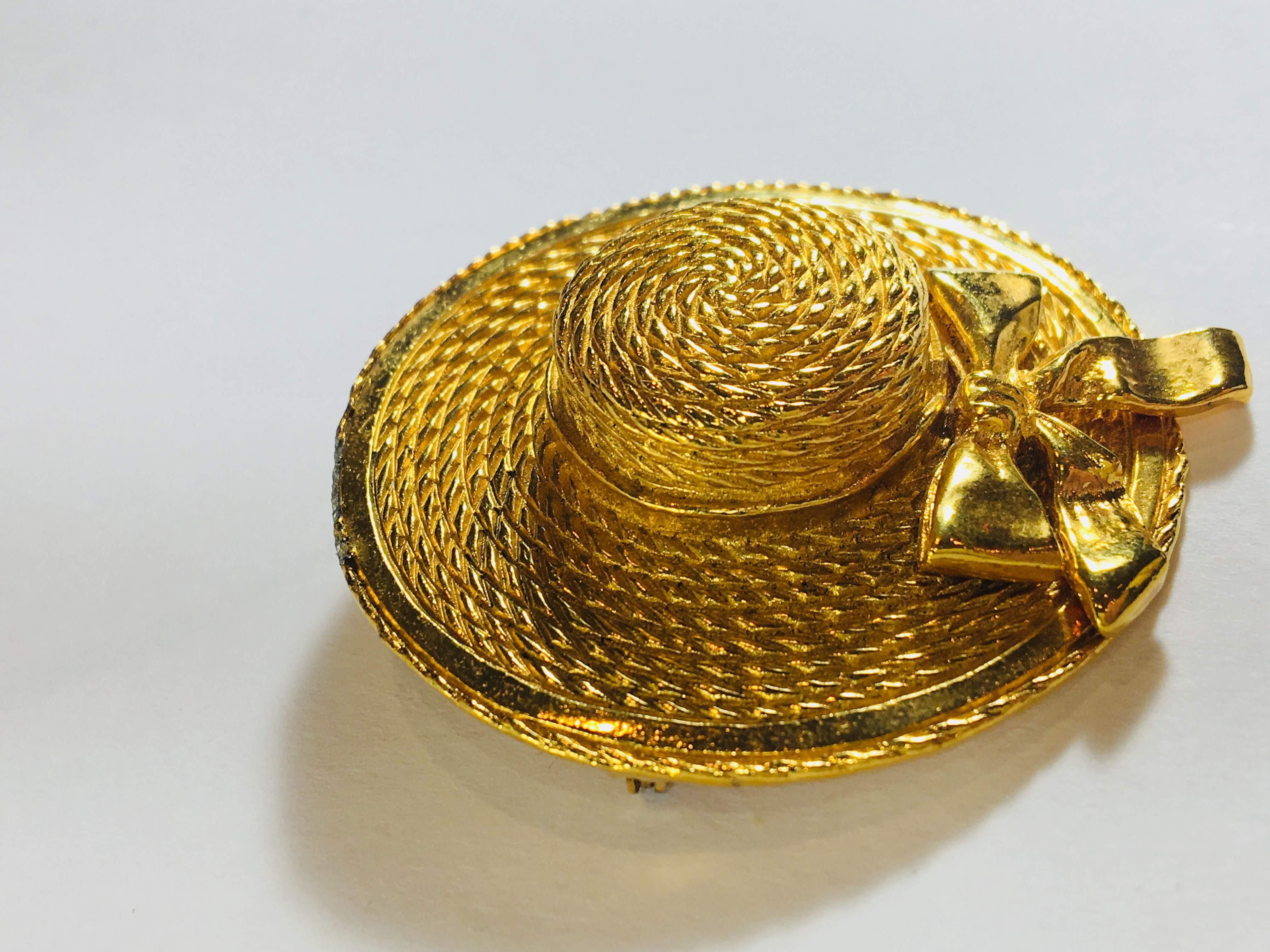 Gold Hat Brooch with Bow