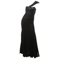Rachel Gilbert Black Strapless Sequin Evening Gown
