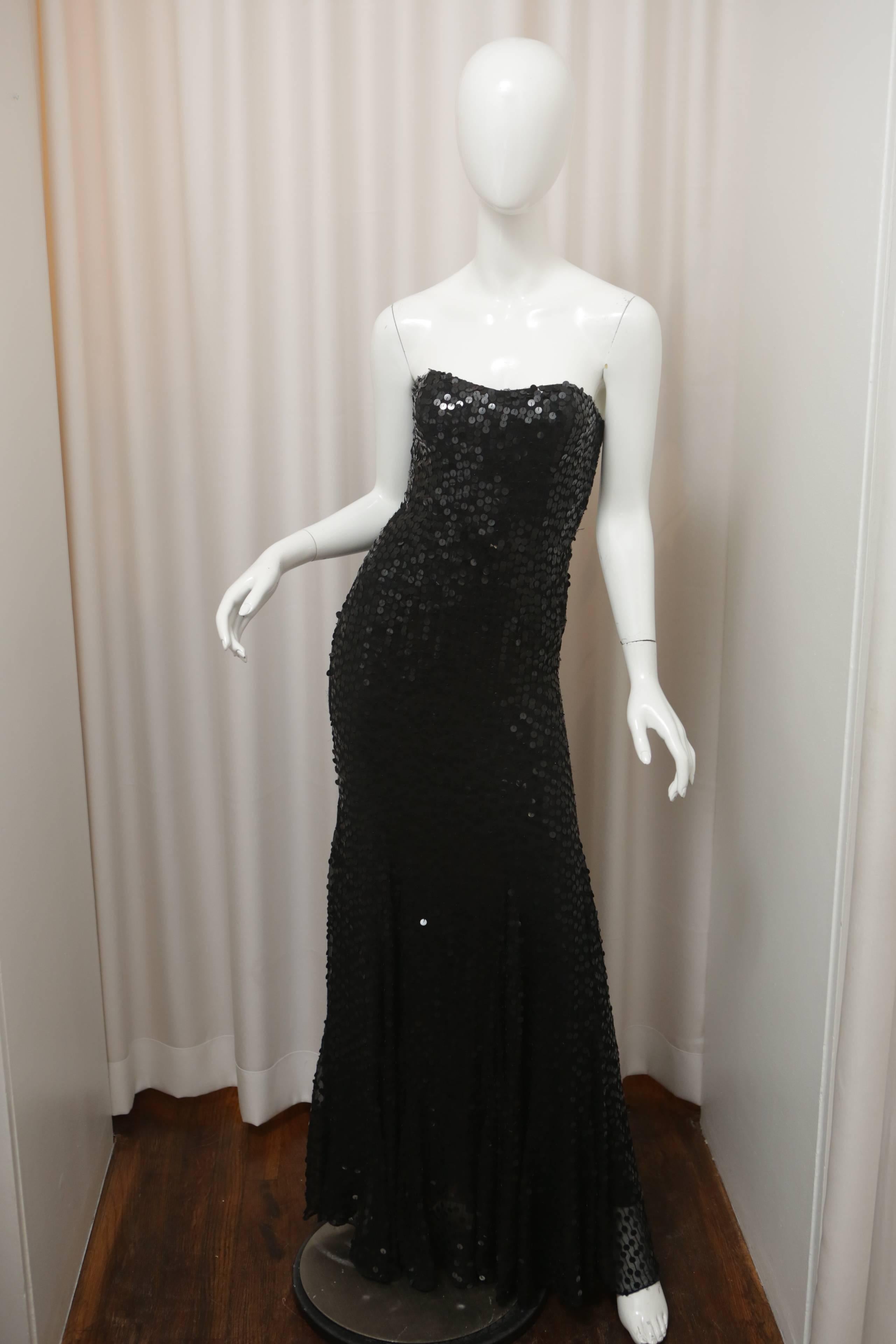 black strapless sequin gown