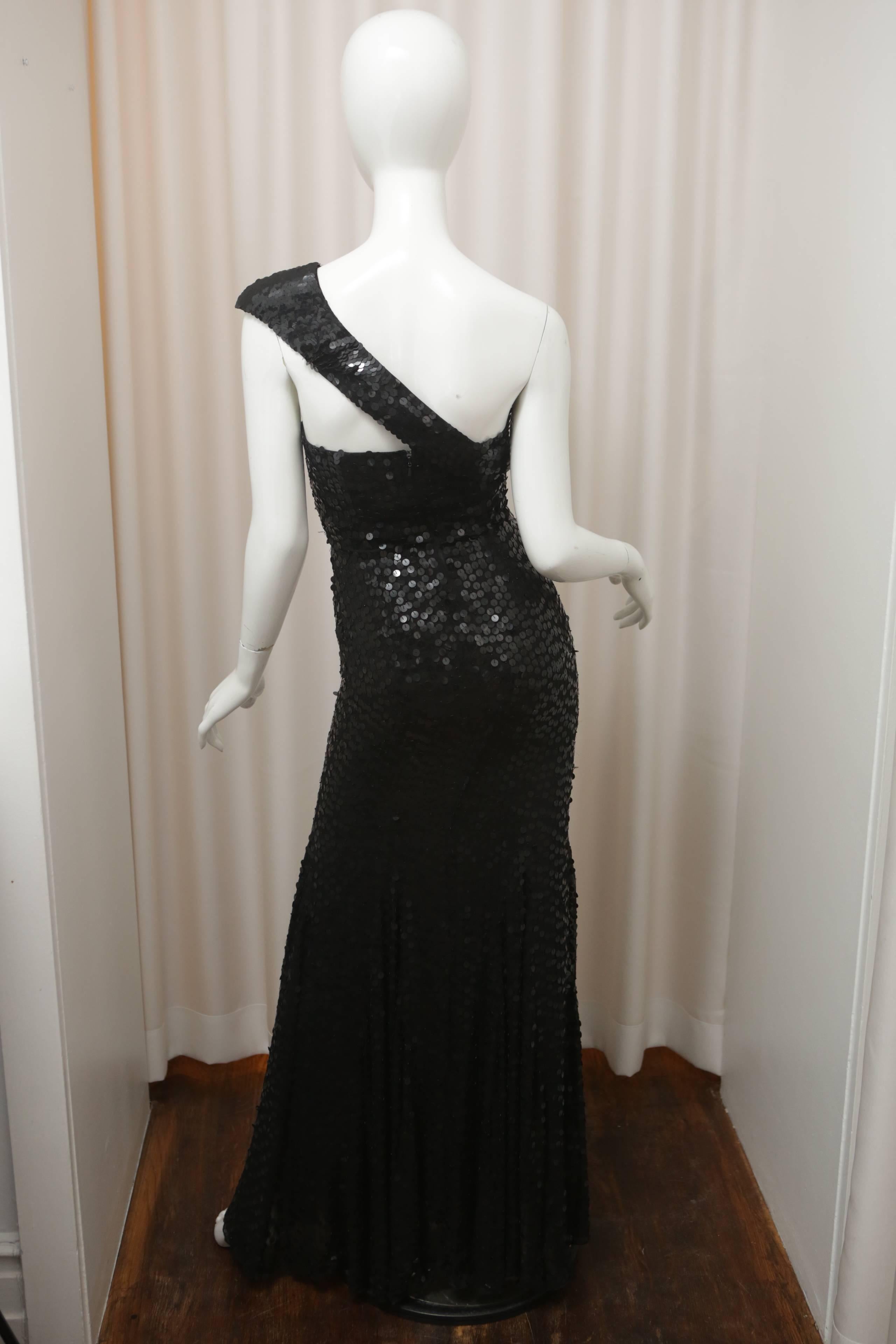 Rachel Gilbert Black Strapless Sequin Evening Gown In Excellent Condition In Bridgehampton, NY