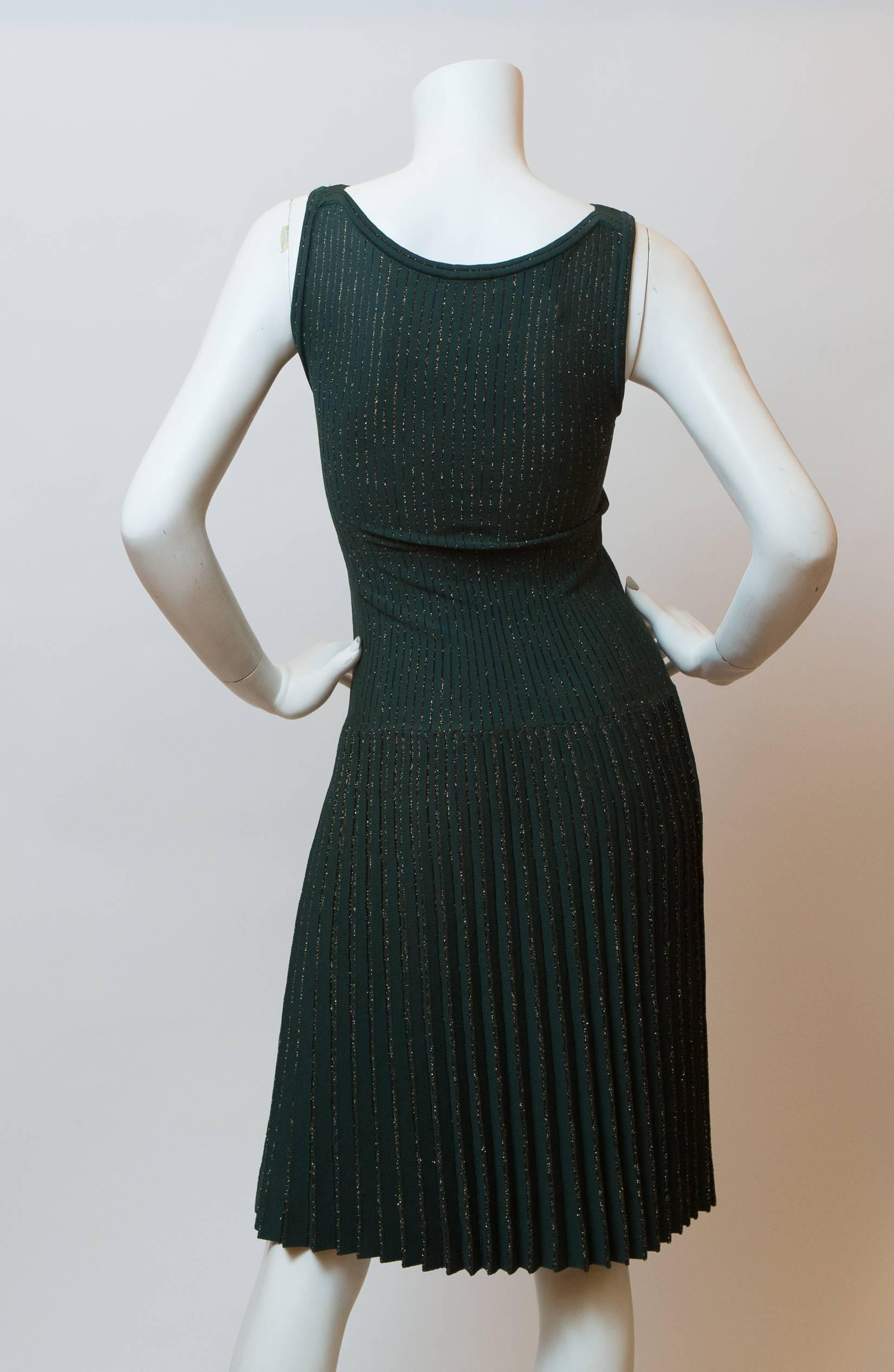 Azedine Alaia Green Knit with Gold Sparkle Dress In Excellent Condition In Bridgehampton, NY