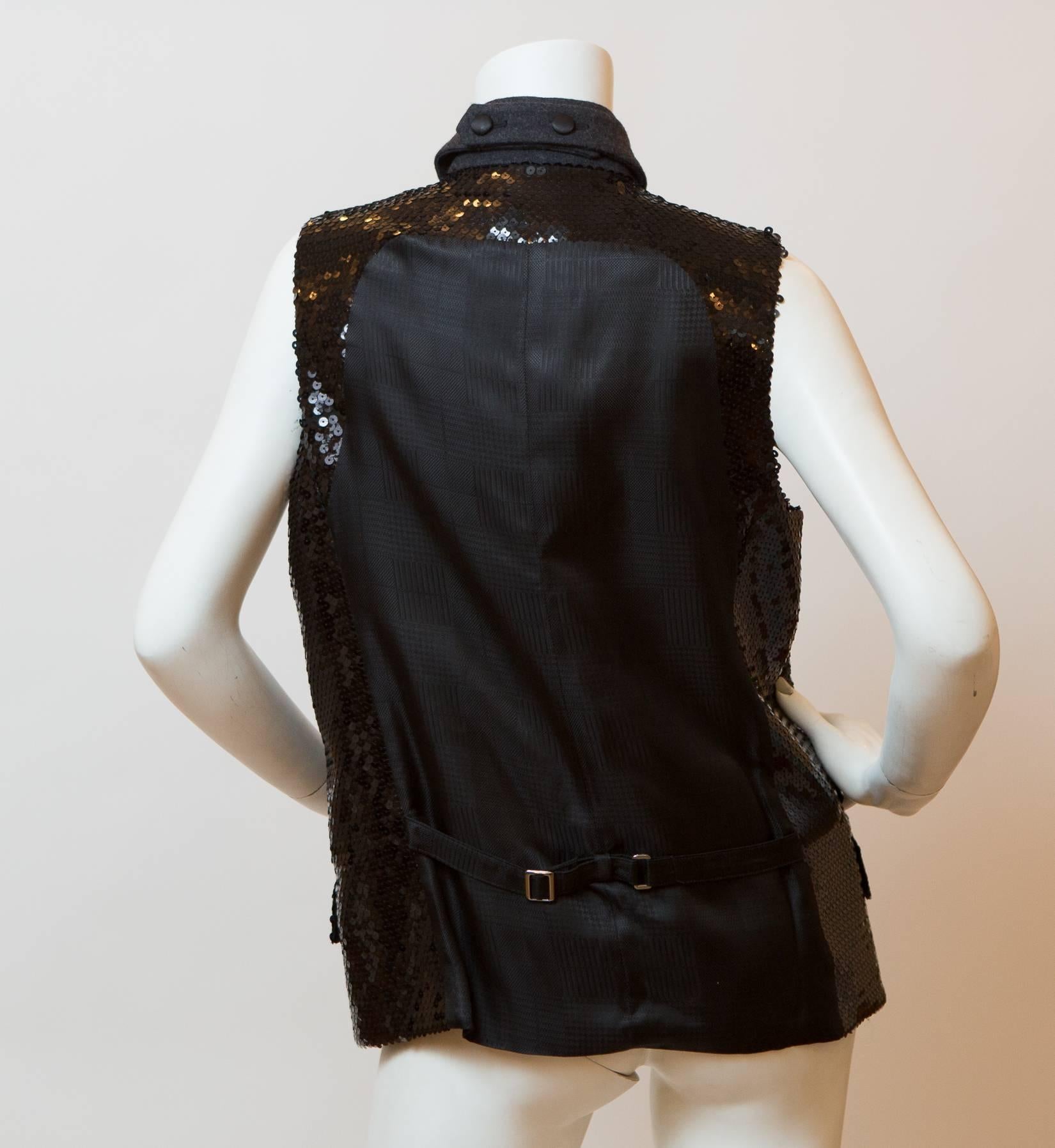Dolce & Gabbana Black Sequin Tuxedo Vest In New Condition For Sale In Bridgehampton, NY