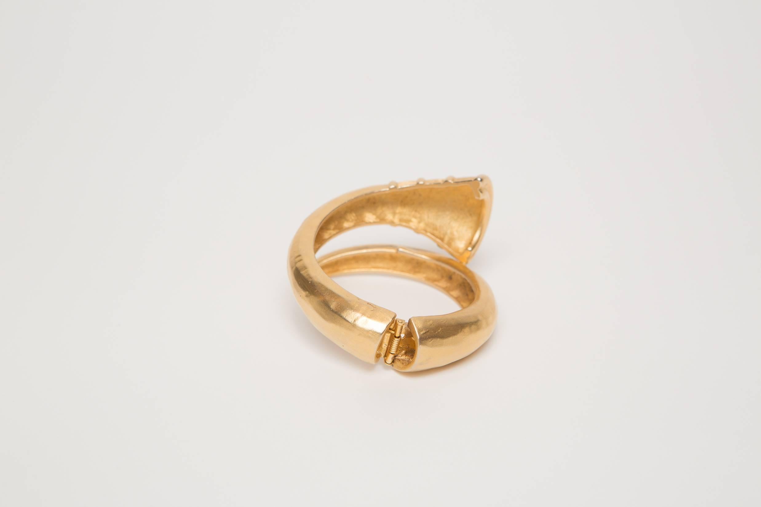 Givenchy Gold Plated French Horn Bangle Bracelet In Excellent Condition In Bridgehampton, NY