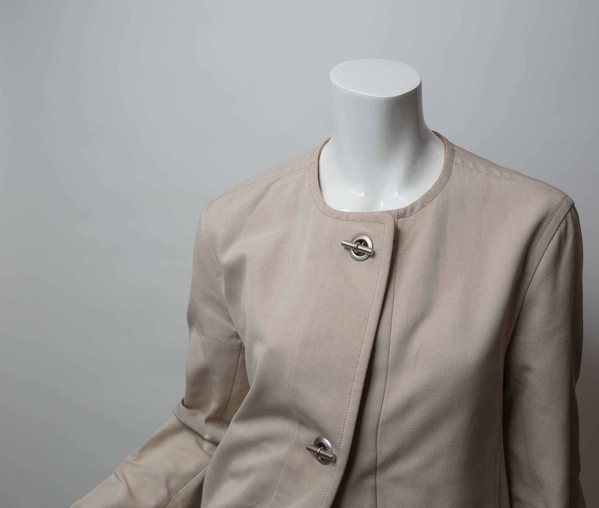 Hermes Tan Cotton Jacket with Silver Toggles In Excellent Condition In Bridgehampton, NY