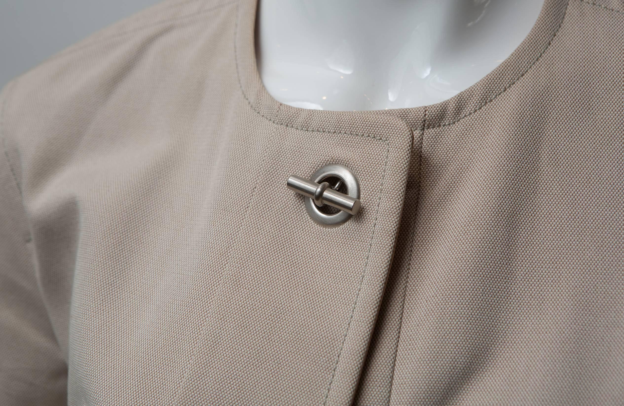 Brown Hermes Tan Cotton Jacket with Silver Toggles