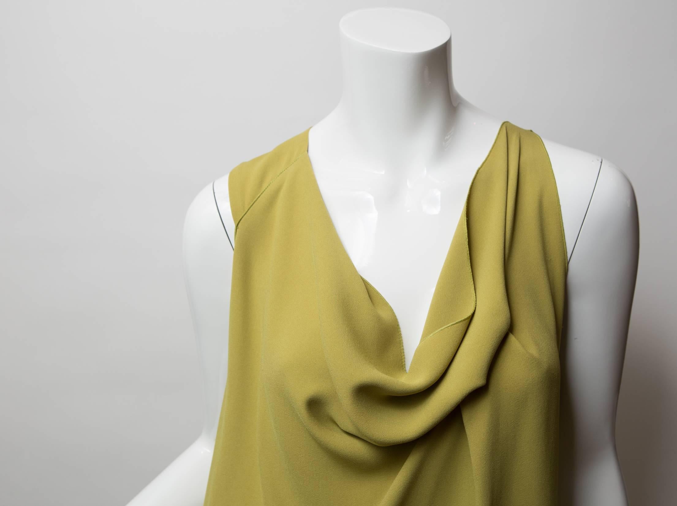 Line Green solid shift/sack dress, cowl neck, keyhole back, silk dress.