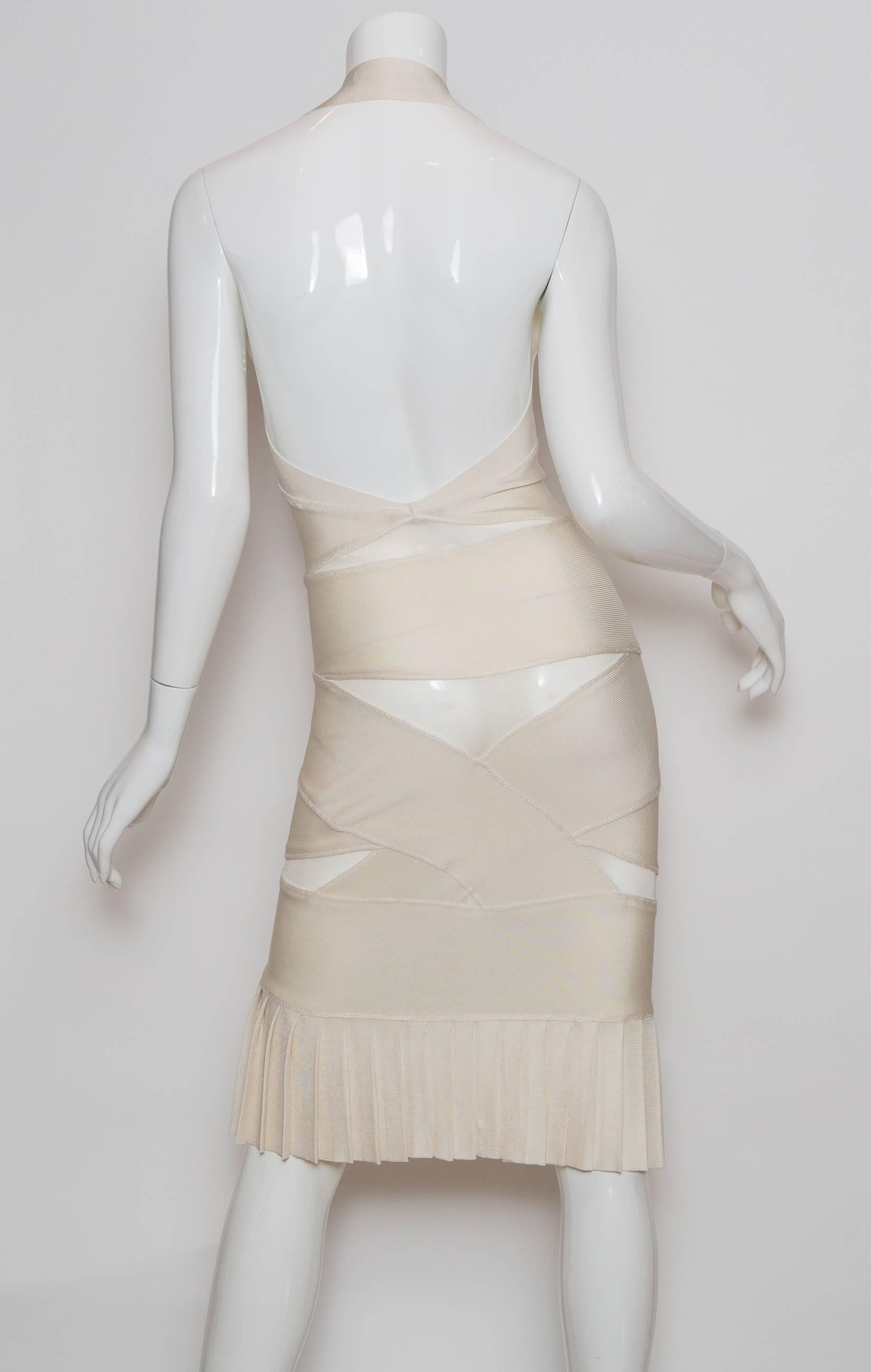 S/L Halter bandage dress w/ pleated hem, stretch, viscose