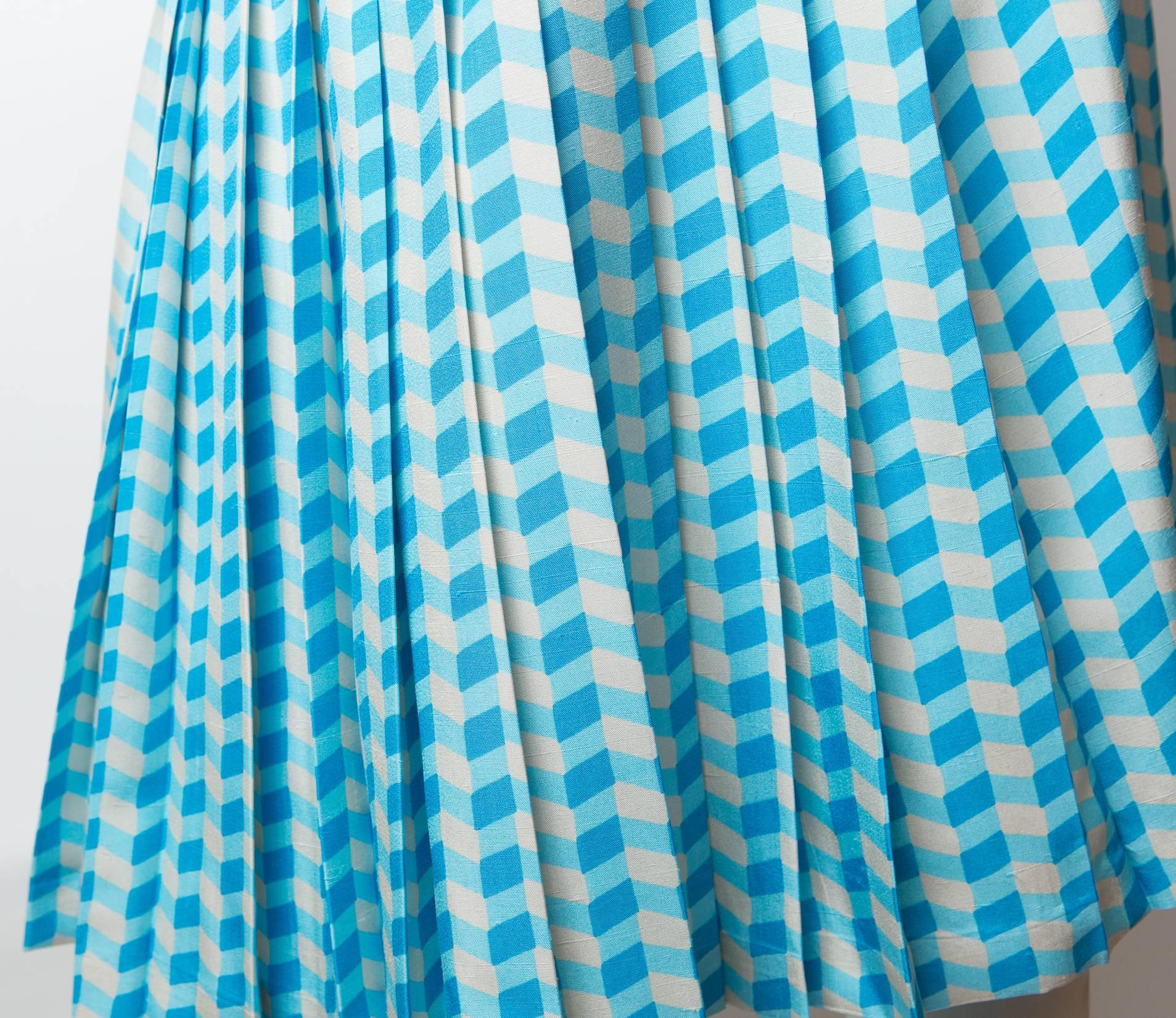 Bottega Veneta Pleated Skirt with Check-Like Print  In Excellent Condition In Bridgehampton, NY