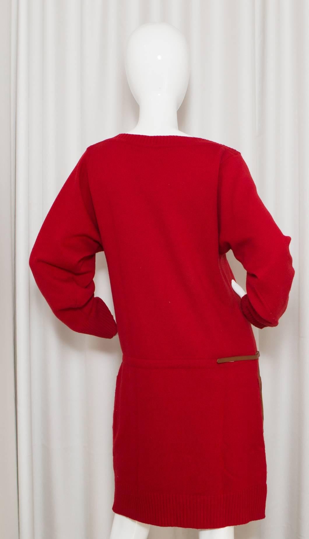 Hermes Red Sweater Dress In Excellent Condition In Bridgehampton, NY