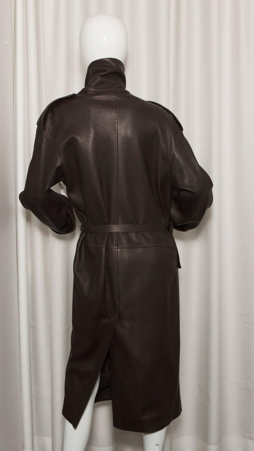 Hermes Dark Brown Leather Trench Coat For Sale at 1stdibs