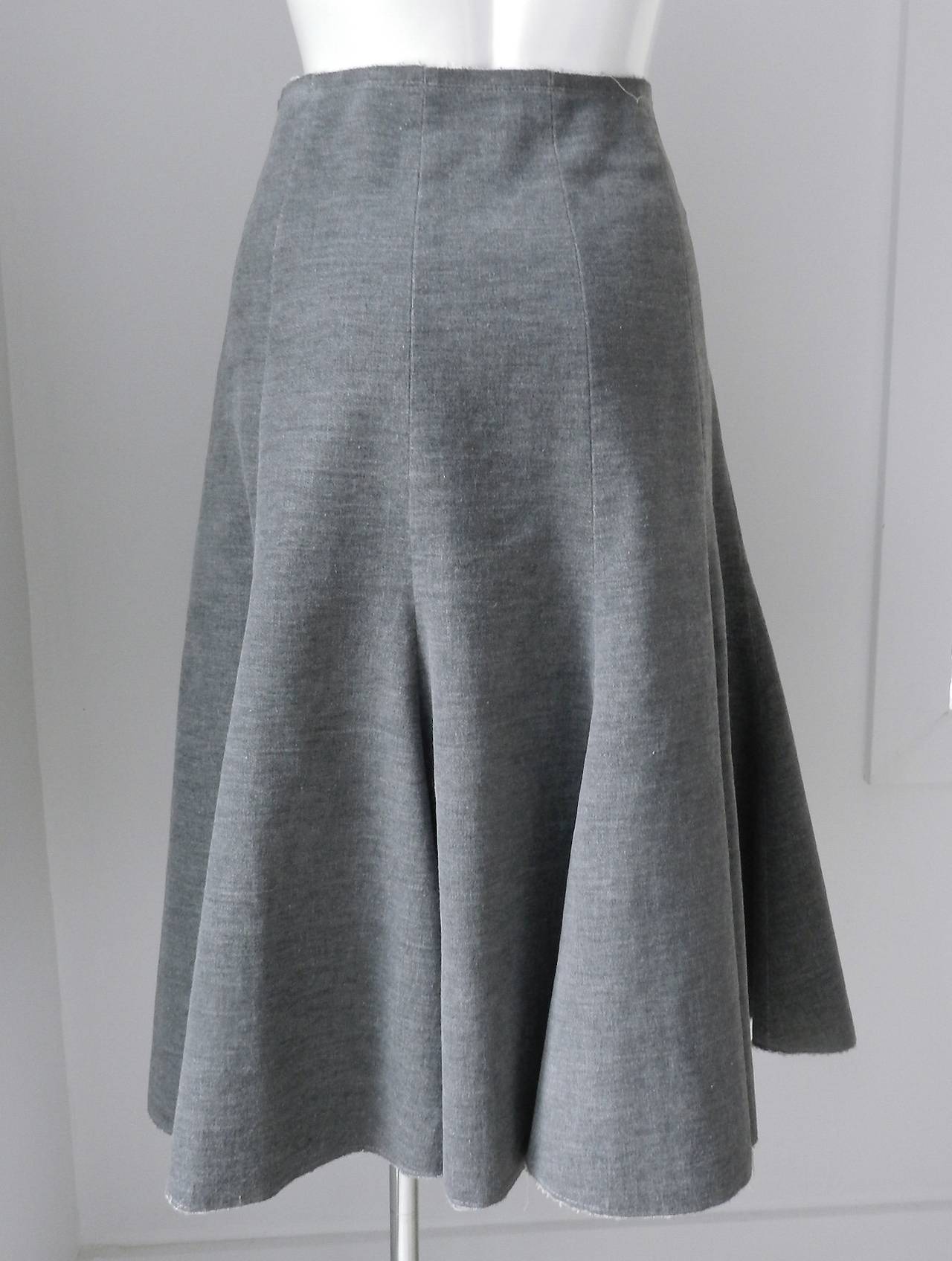 Comme des Garcons Vintage Grey Velvet Skirt with Leather Lacing In Excellent Condition In Toronto, ON