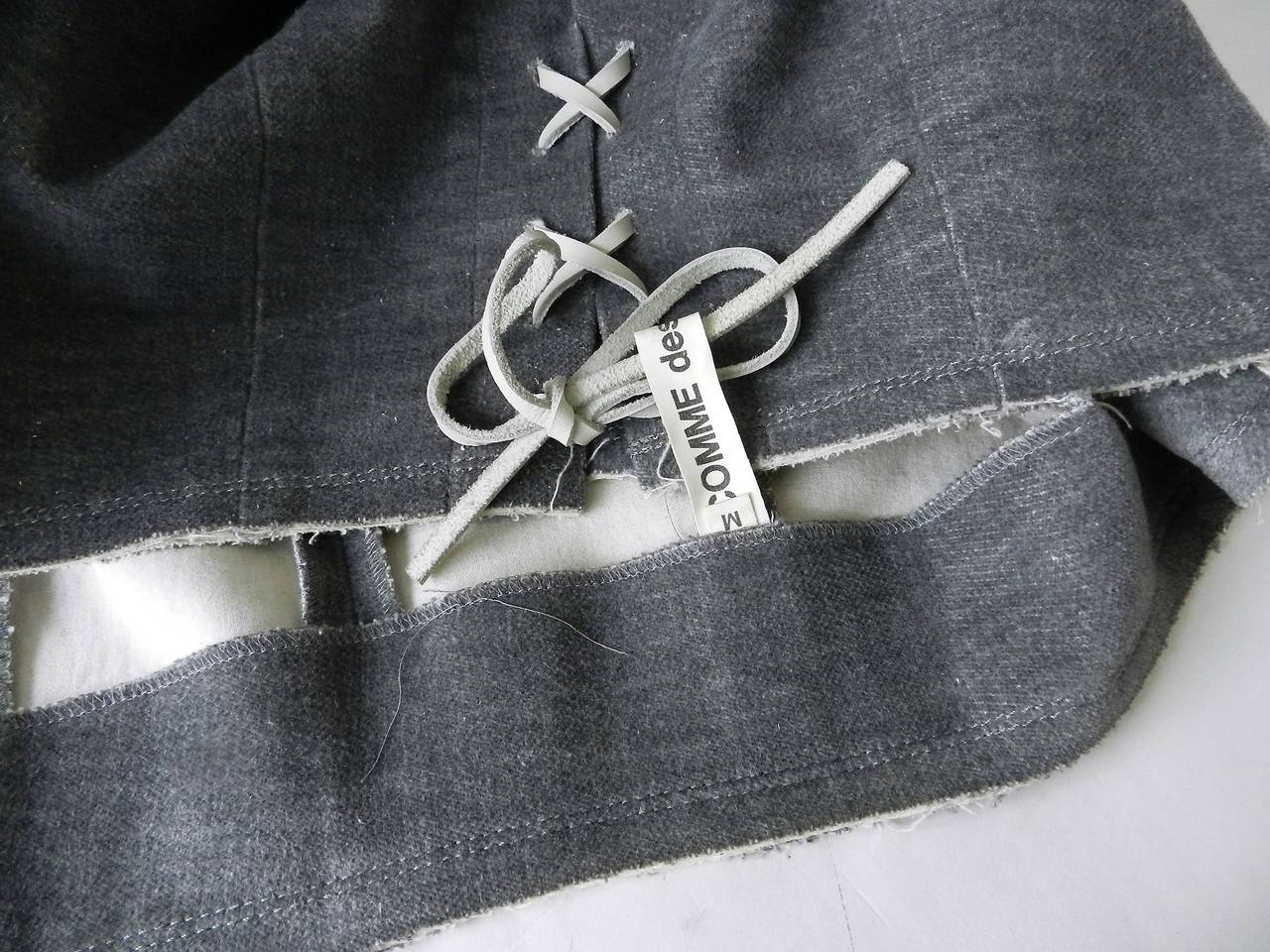 Men's Comme des Garcons Vintage Grey Velvet Skirt with Leather Lacing