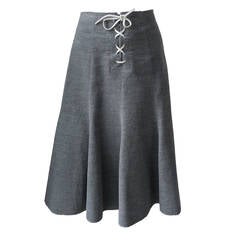 Comme des Garcons Vintage Grey Velvet Skirt with Leather Lacing