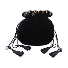 Vintage YSL Yves Saint Laurent Black Velvet Evening Drawstring Bag