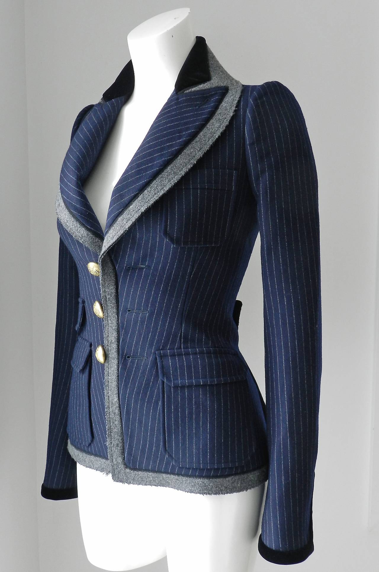 Balenciaga 07A Navy Pinstripe Jacket In Excellent Condition In Toronto, ON