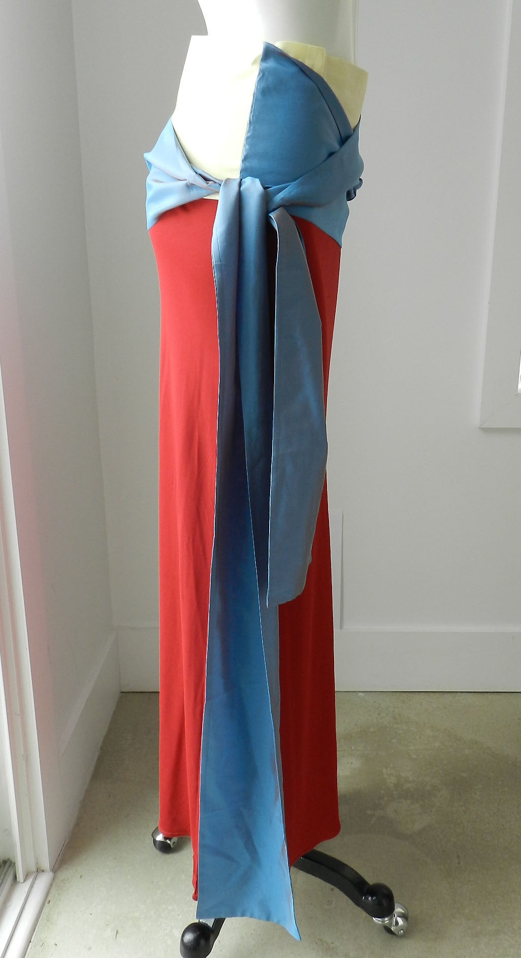 Jean Paul Gaultier Red Silk Jersey Tube Skirt with Ties In Excellent Condition In Toronto, ON