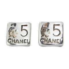 Chanel Sterling Silver No. 5 Small Square Earrings