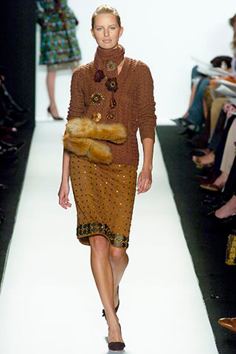 Oscar de la Renta Tan Suede Skirt with Metal Studs