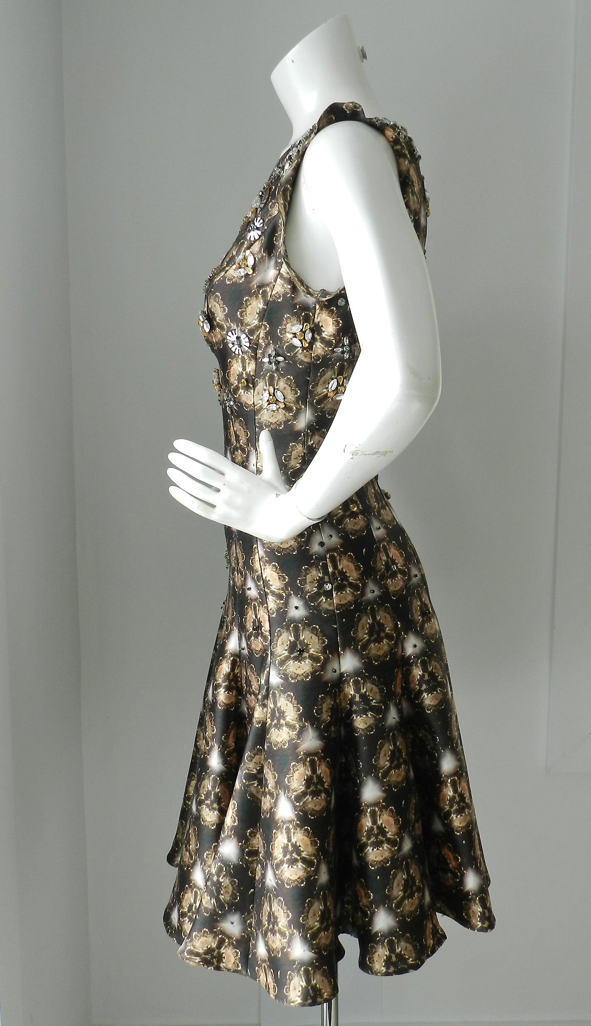 Prabal Gurung Brown Silk Dress with Rhinestones