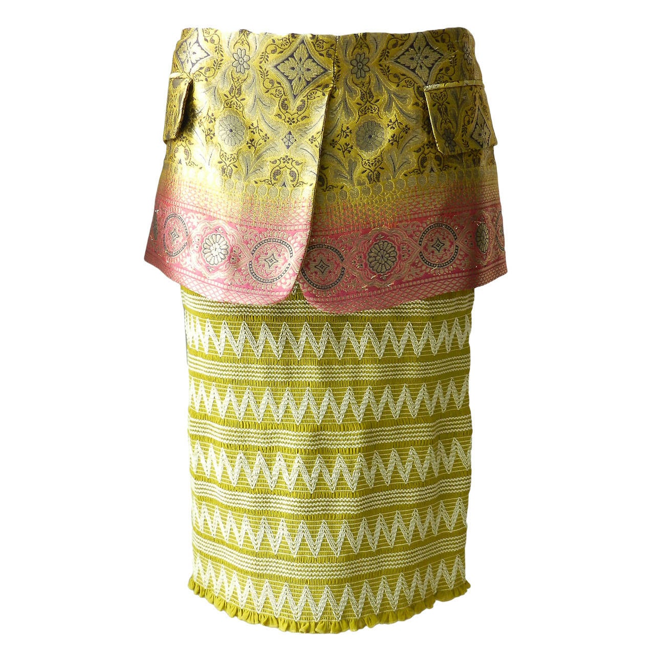 Galliano for Dior Chartreuse Stretch Skirt with Peplum