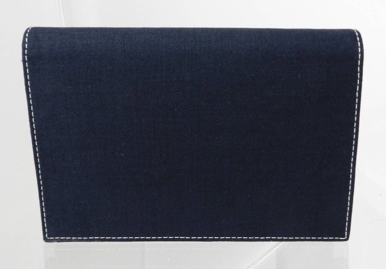 Women's Yves Saint Laurent 1990's Navy Cotton Envelope Clutch
