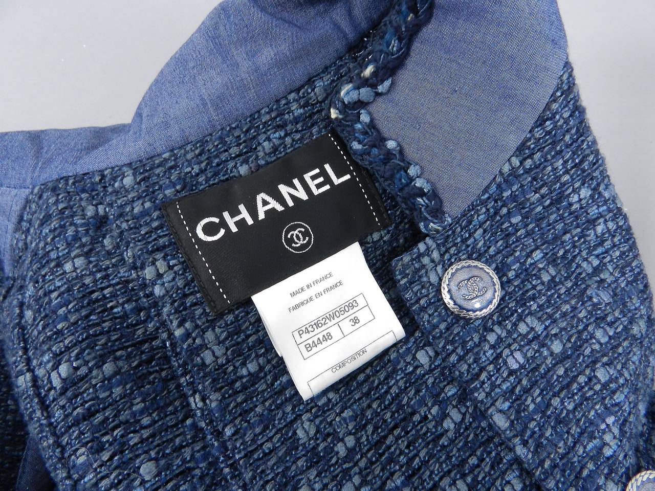 Chanel 12P Denim Blue Jacket with sash belt 1
