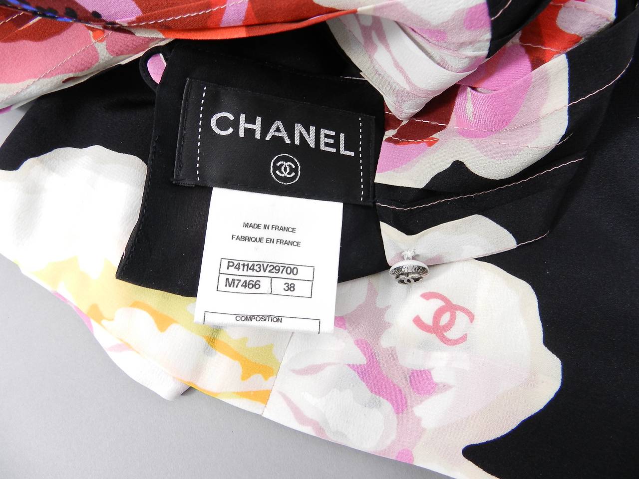Chanel 11P Pink and Black Silk Floral Pleated Dress 2