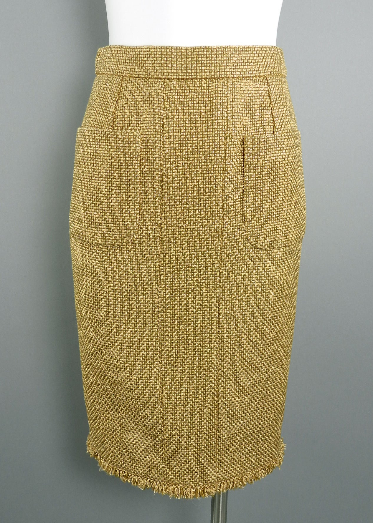 Chanel Gold Metallic Tweed Skirt Suit 4
