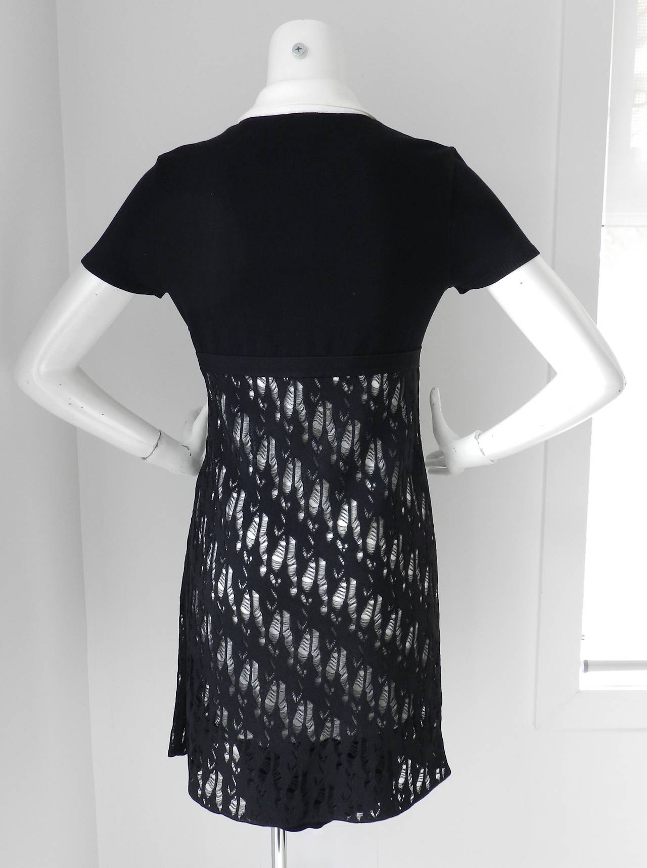 Chanel Black White Polo Dress with Lace Overlay In Excellent Condition In Toronto, ON