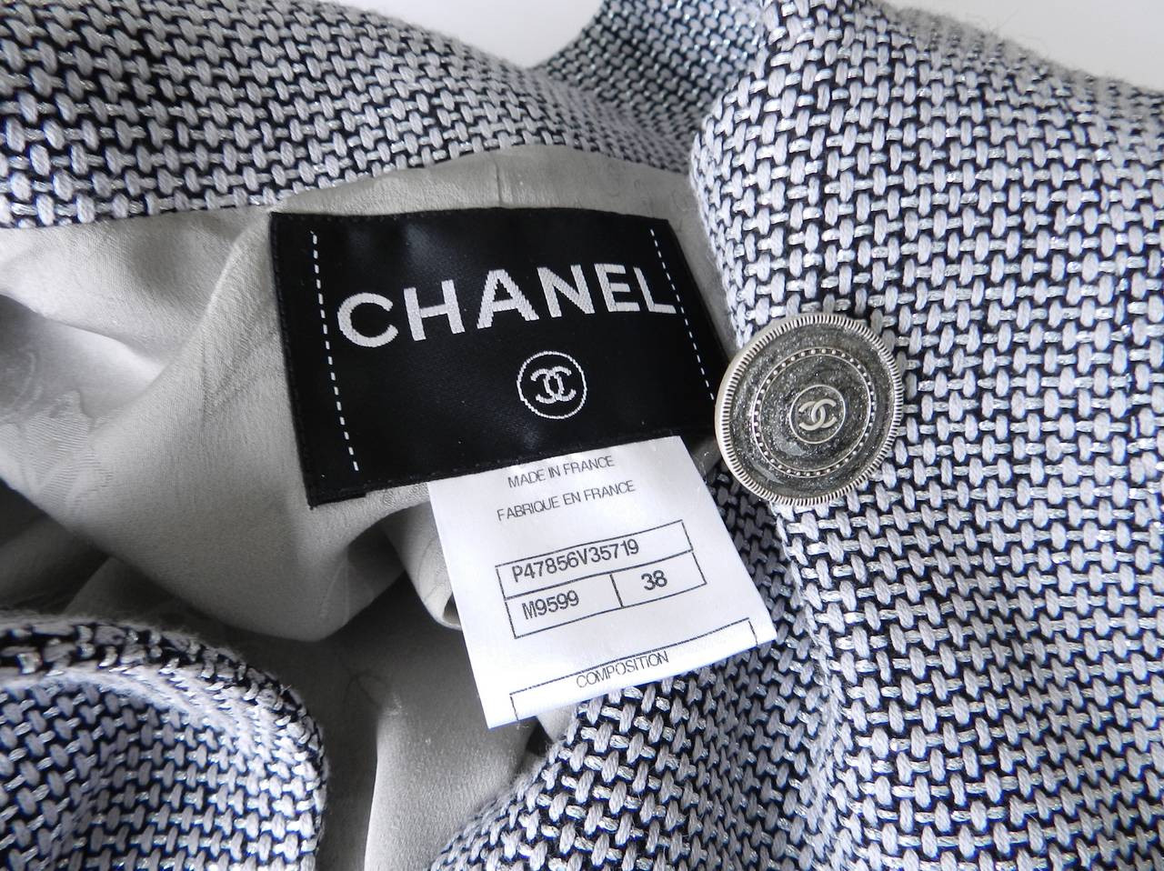 Chanel Grey and Silver metallic tweed skirt suit 1
