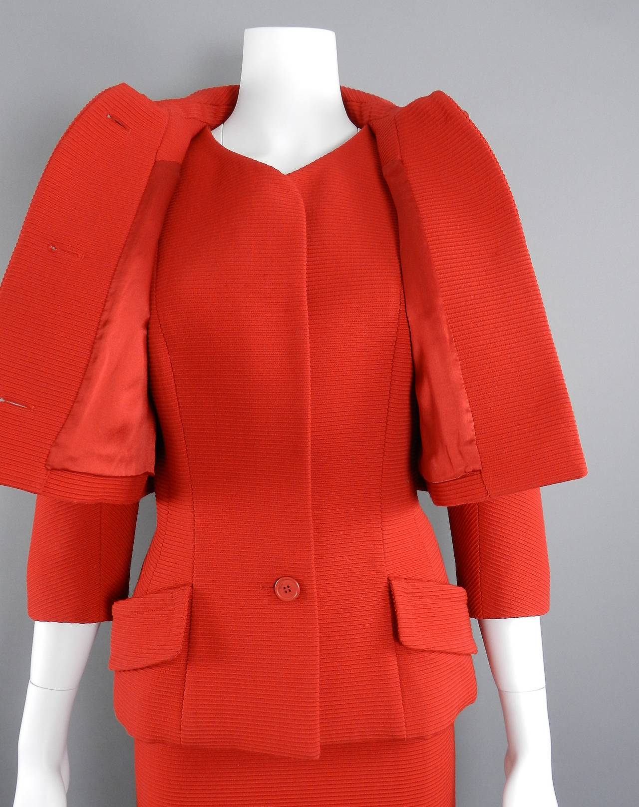 Women's Christian Dior Red Wool Skirt Suit