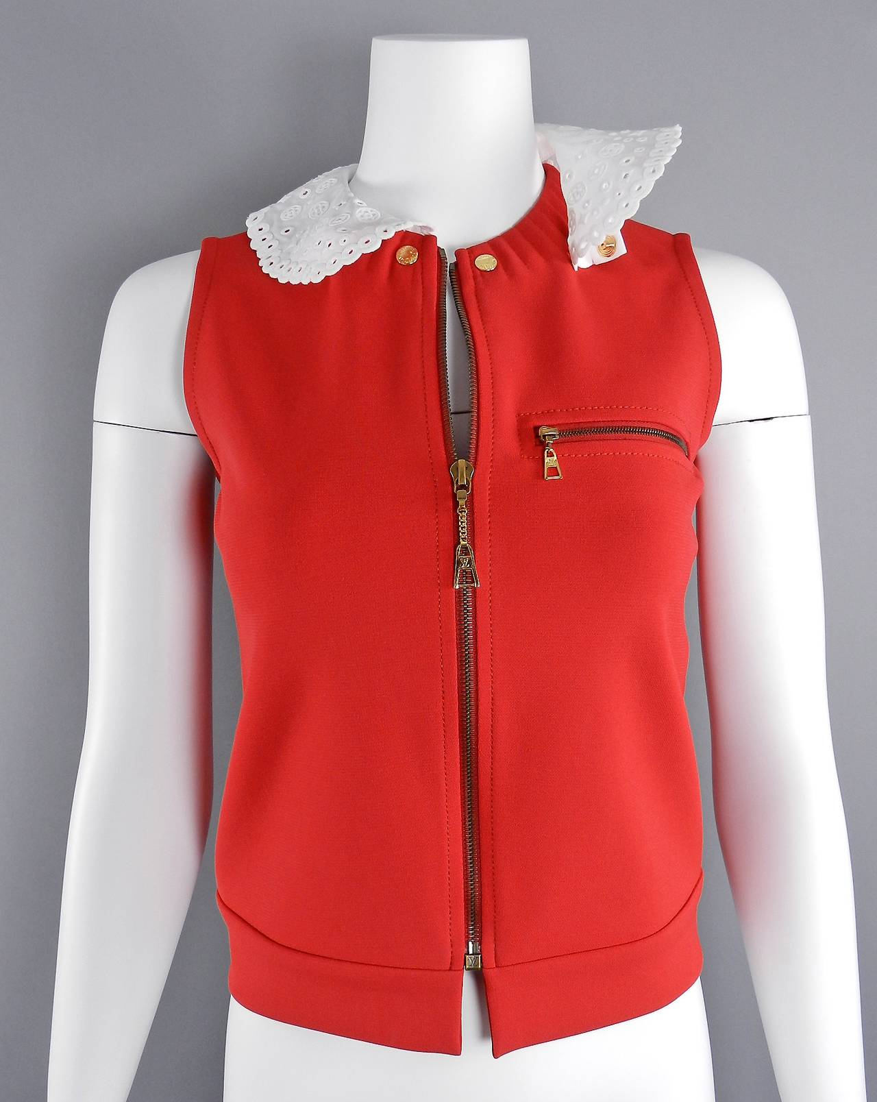 Women's Louis Vuitton Red Vest with White Lace Collar