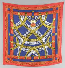 Hermes Vintage 1973 Maillons Scarf - Red / Navy / Yellow