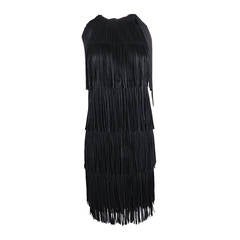 Issey Miyake Black Fringe Layered Pleated Dress