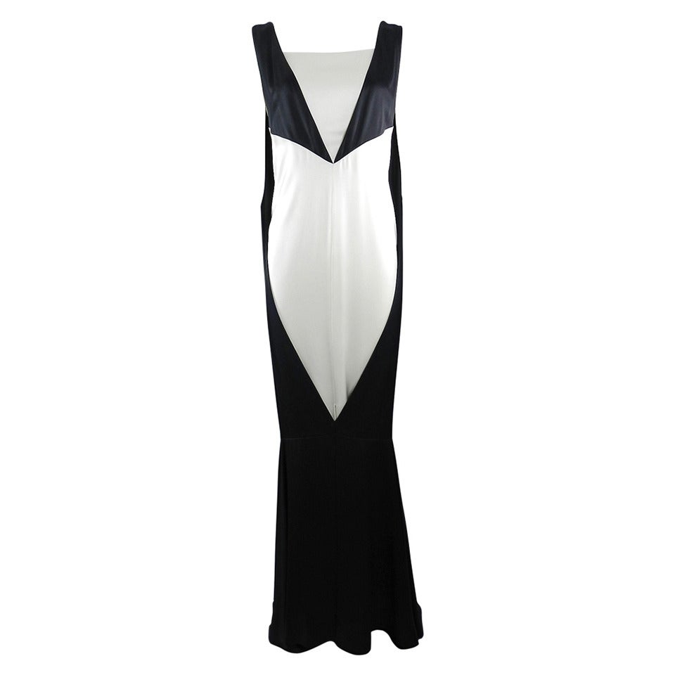 Chanel 10C Runway Black and Ivory Silk Gown
