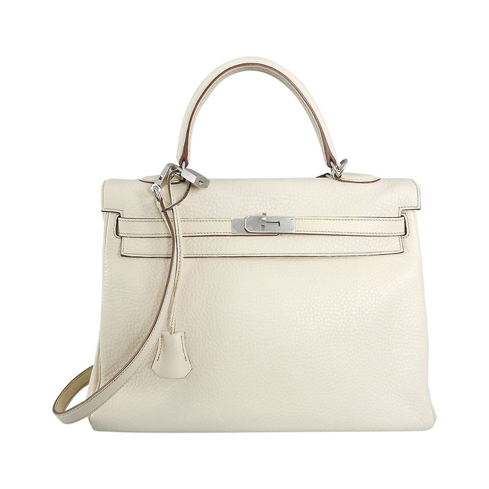 Hermes Kelly 35 Blanc Casse Brushed Palladium