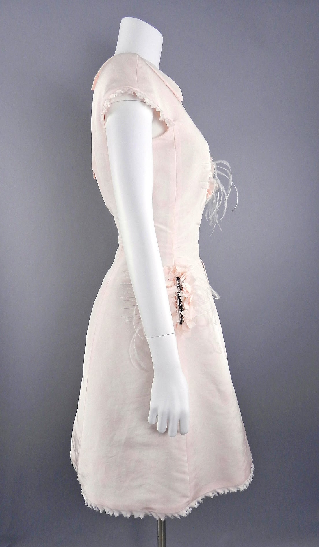 Chanel 11p Pink Silk Feather 16k Runway Dress Unworn At