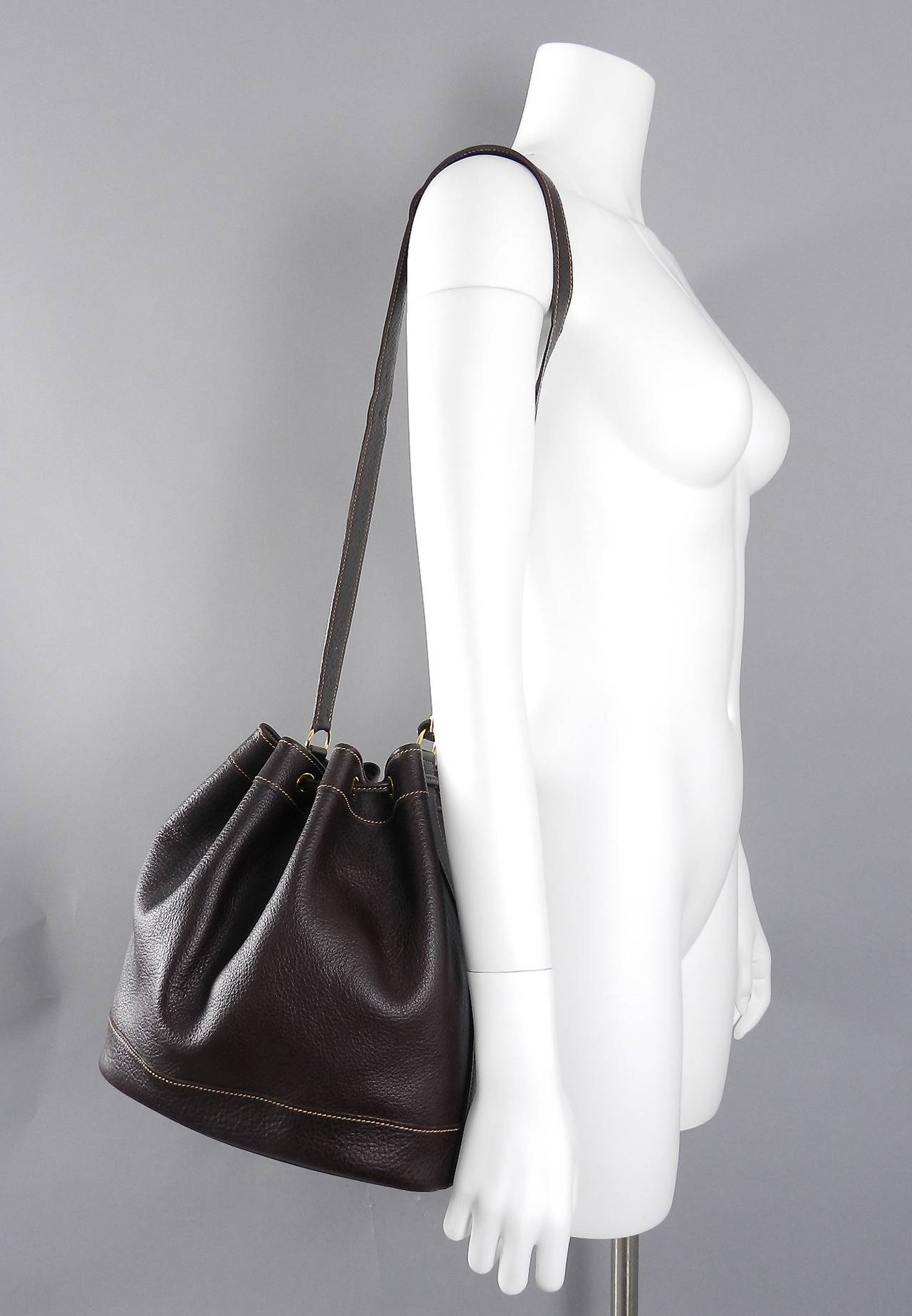 Hermes Vintage 1999 Dark Brown Leather Market Bucket Bag 1