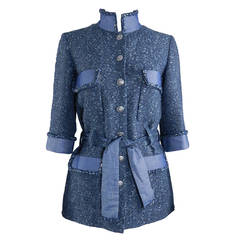 Chanel 12P Denim Blue Jacket with sash belt