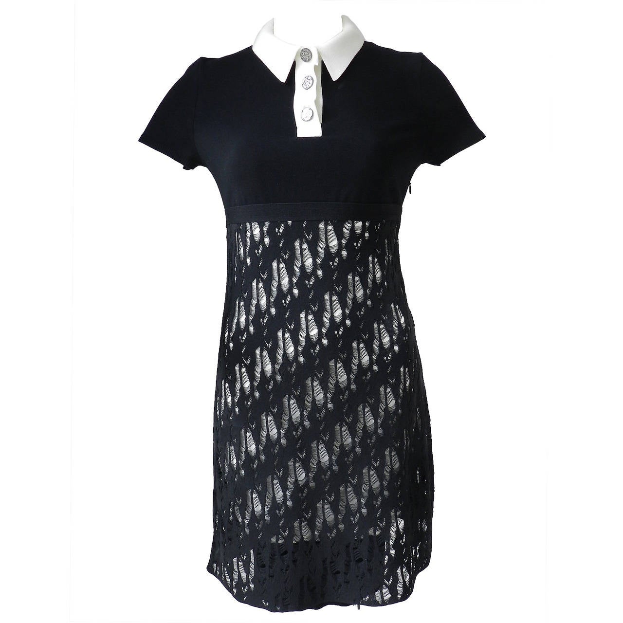 Chanel Black White Polo Dress with Lace Overlay
