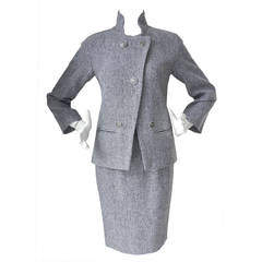 Chanel Grey and Silver metallic tweed skirt suit