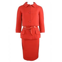 Christian Dior Red Wool Skirt Suit
