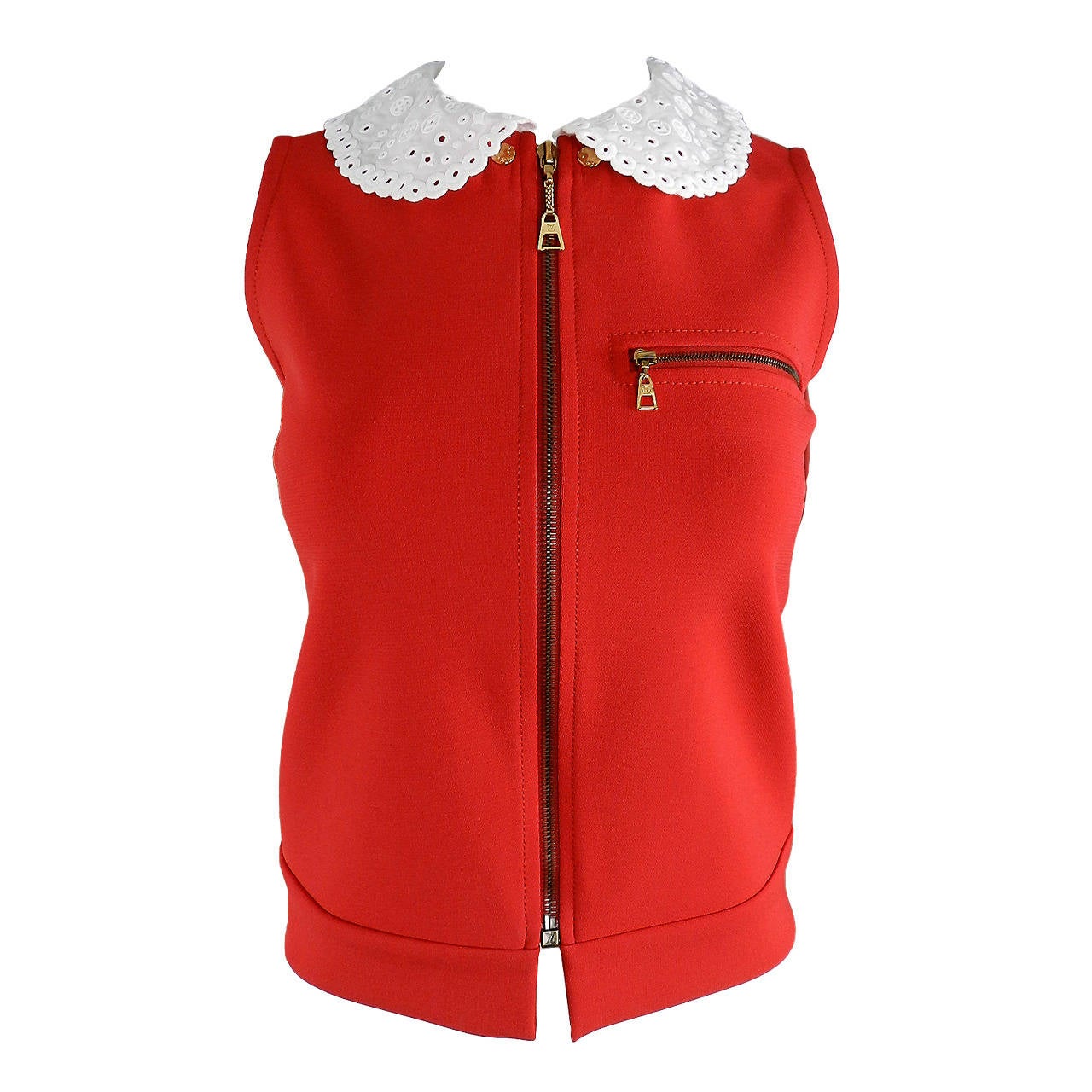 Louis Vuitton Red Vest with White Lace Collar