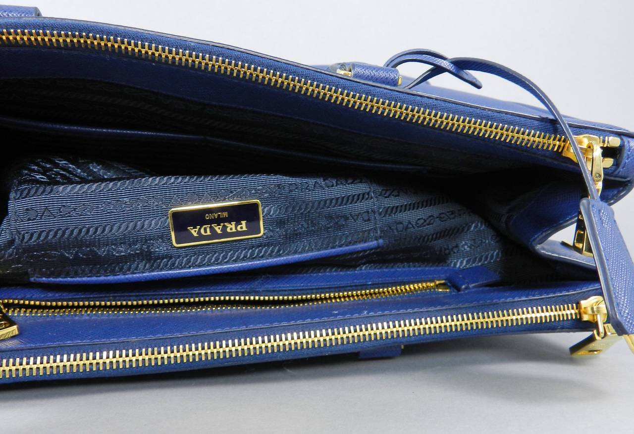 Prada Blue Saffiano Lux Double Zip Executive Tote at 1stdibs