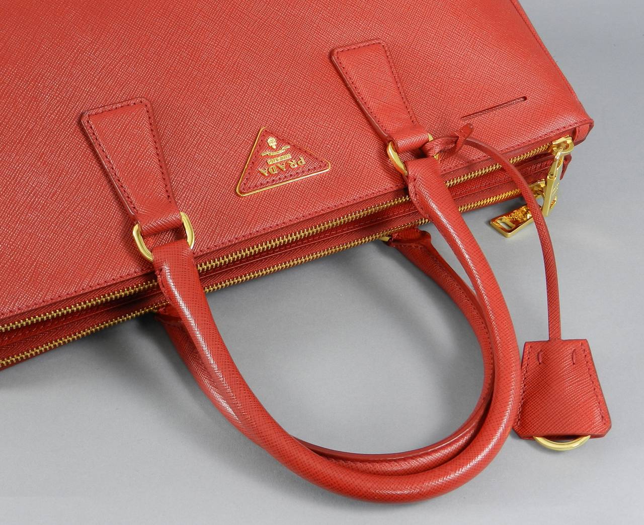 Prada Red Saffiano Lux Double Zip Executive Tote 2