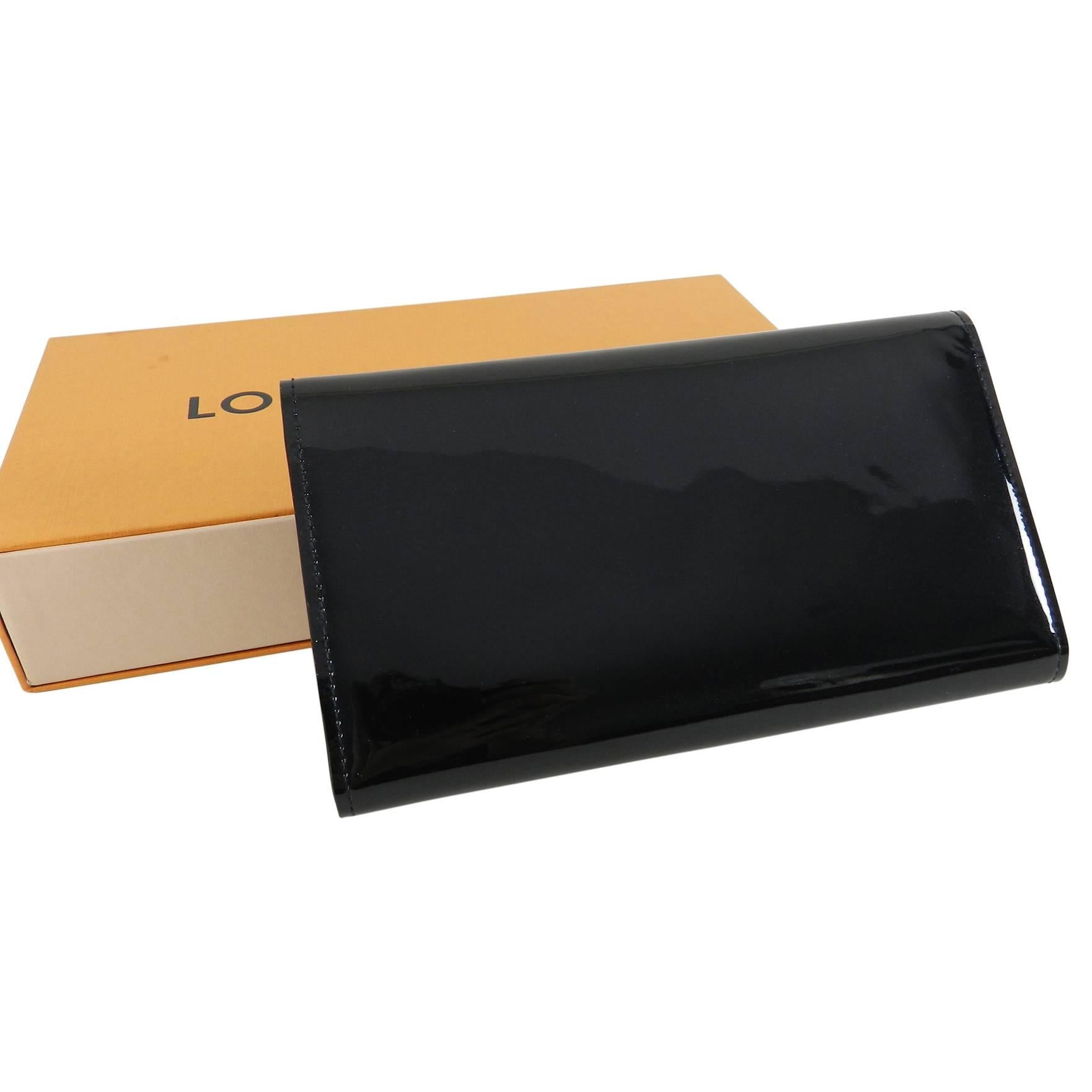 Women's Louis Vuitton Black Vernis Louise Wallet with Gold-Tone LV Logo 