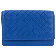 Bottega Veneta Blue Intrecciato Nappa Leather Snap Wallet / Card Case 