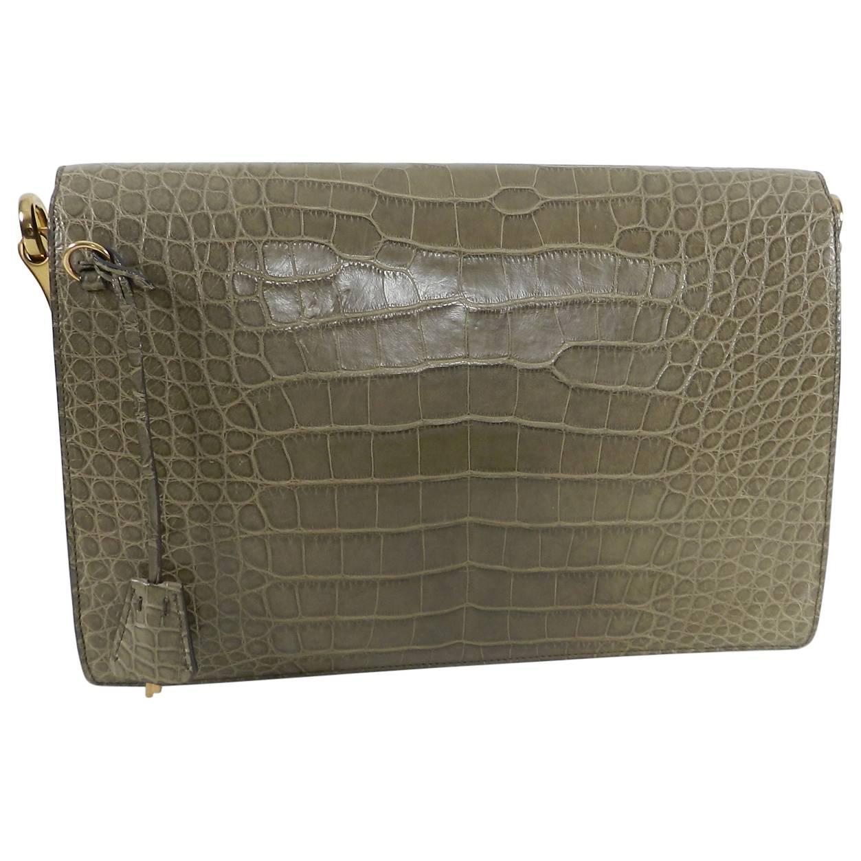 Women's Prada Crocodile Sound Bag with Matte Gold Hardware