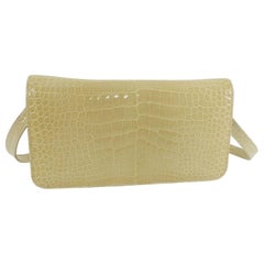 Manolo Blahnik Buttermilk Crocodile Clutch Bag with Strap